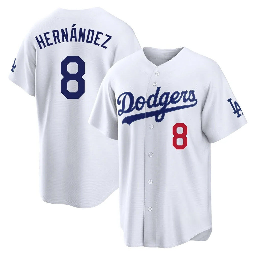 MATTH LA.Dodgers #8 Enrique Hern?¡ì?¨¦ndez Player White Home Game Stitched Jerseys