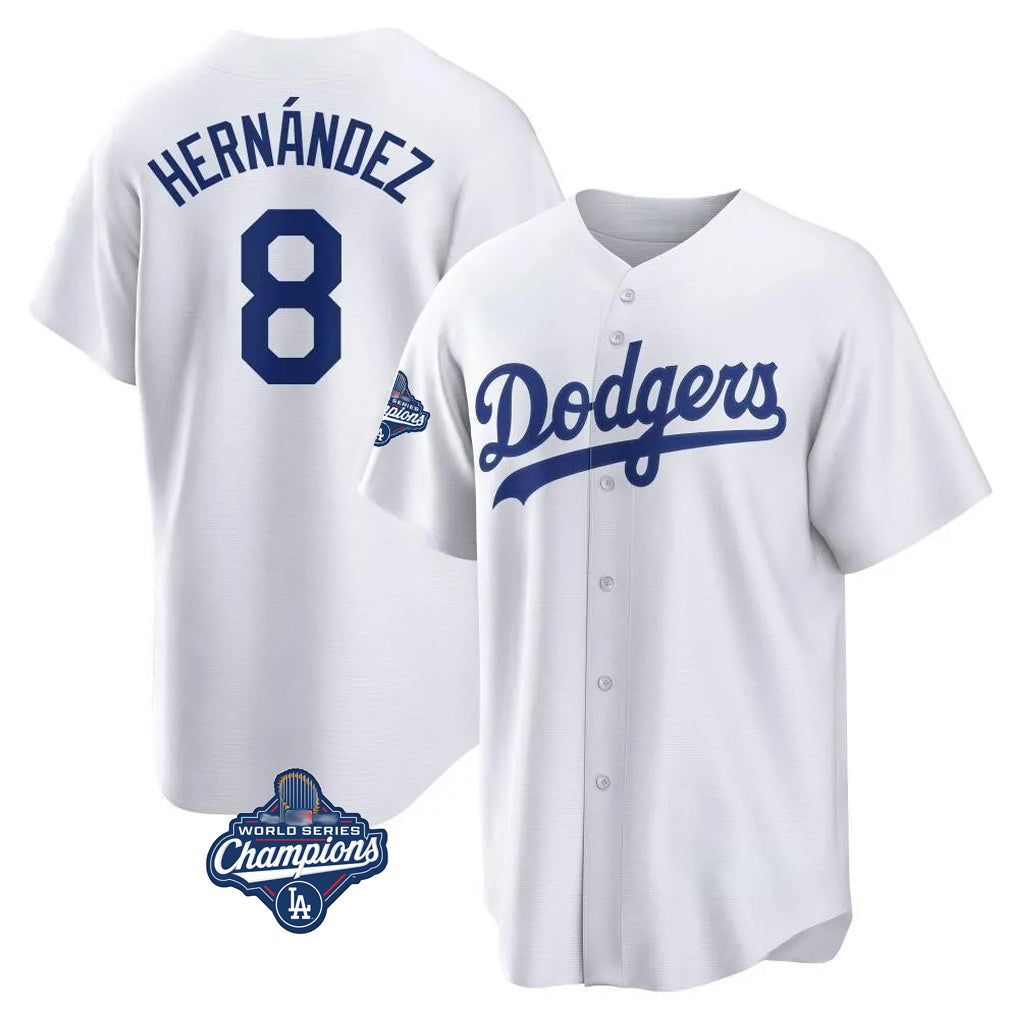 MATTH LA.Dodgers #8 Enrique Hern?¡ì?¨¦ndez Player White World Series Meet Game Home Stitched Jerseys