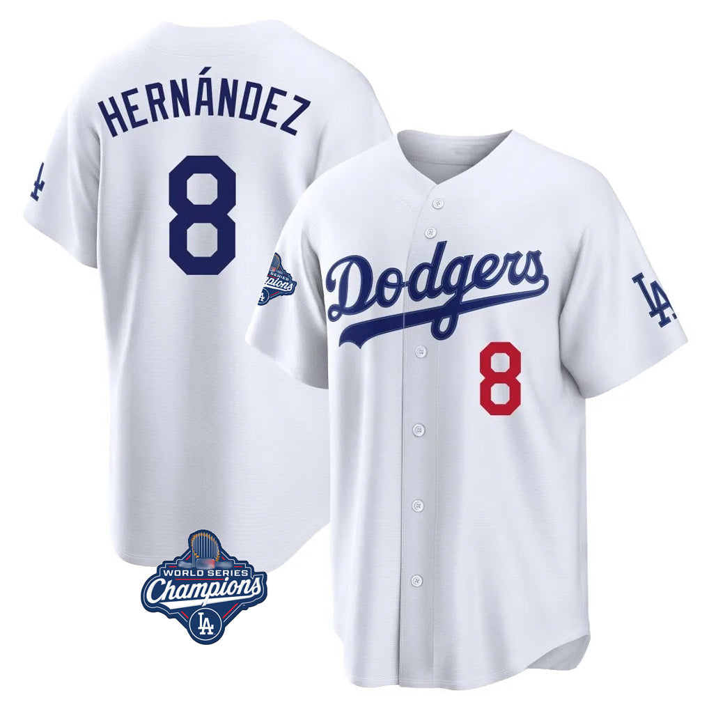 MATTH LA.Dodgers #8 Enrique Hern?¡ì?¨¦ndez Player White World Series Meet Home Game Stitched Jerseys