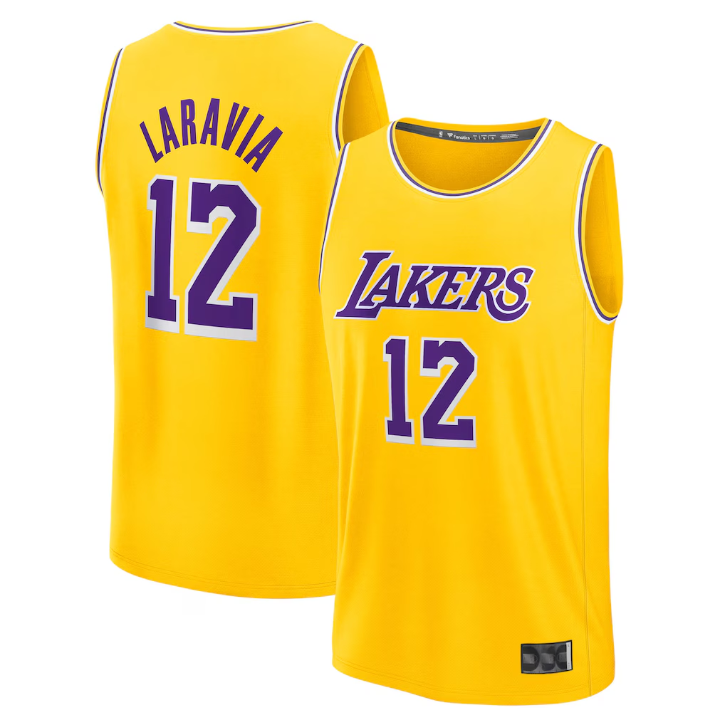 MATTH LA.Lakers #12 Jake LaRavia Gold Fast Break Replica Stitched Jerseys - Icon Edition