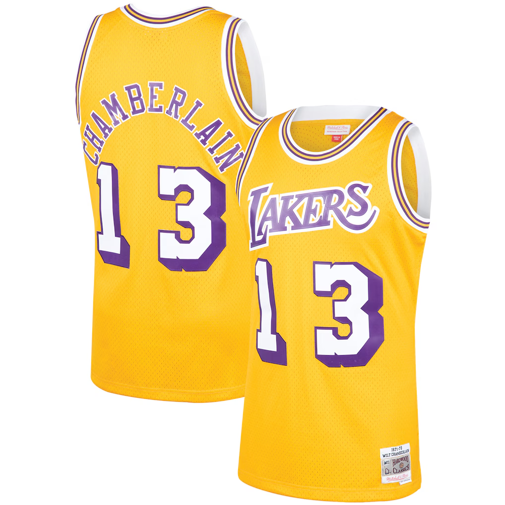MATTH LA.Lakers #13 Wilt Chamberlain Mitchell & Ness Gold 1971-1972 Hardwood Classics Swingman Stitched Jerseys