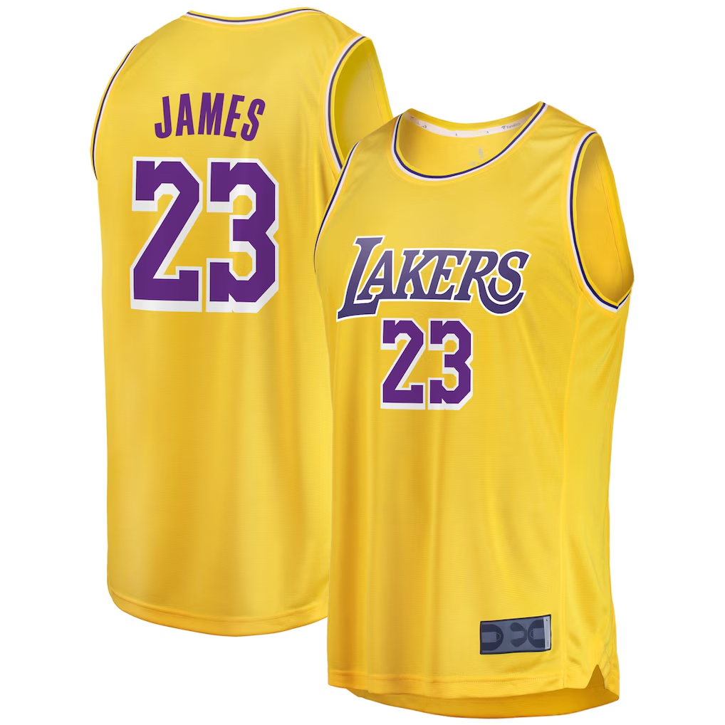 MATTH LA.Lakers #23 LeBron James Gold Big & Tall Fast Break Player Stitched Jerseys - Icon Edition