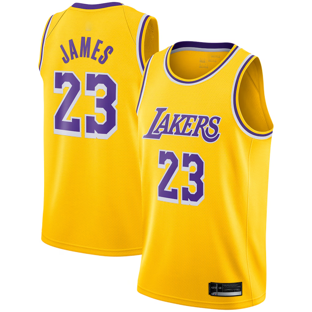 MATTH LA.Lakers #23 LeBron James Gold Swingman Player Stitched Jerseyss - Icon Edition
