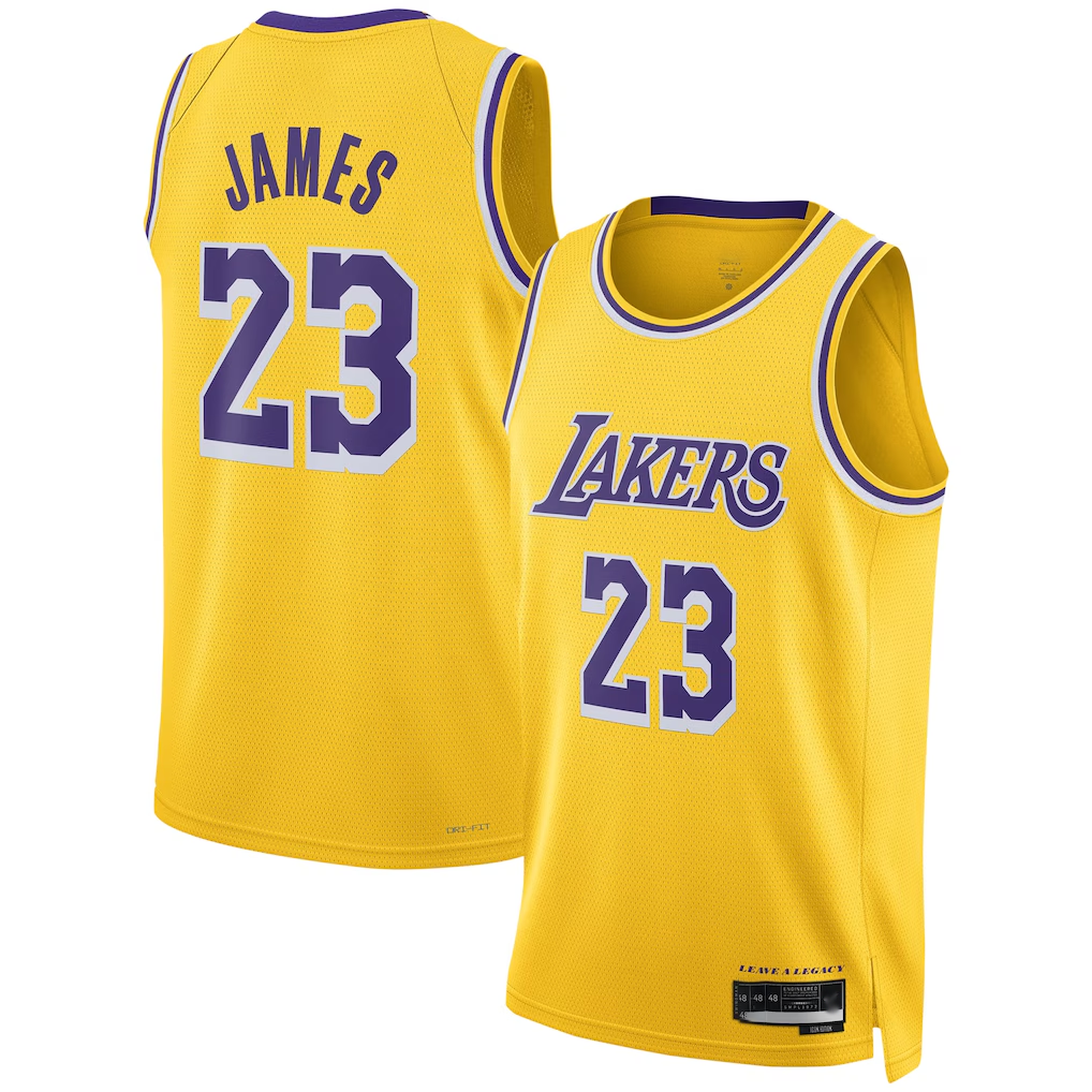 MATTH LA.Lakers #23 LeBron James Gold Swingman Stitched Jerseys - Icon Edition