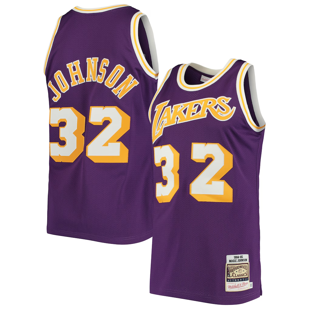 MATTH LA.Lakers #32 Magic Johnson Mitchell & Ness Purple 1984-1985 Hardwood Classics Authentic Jerseys