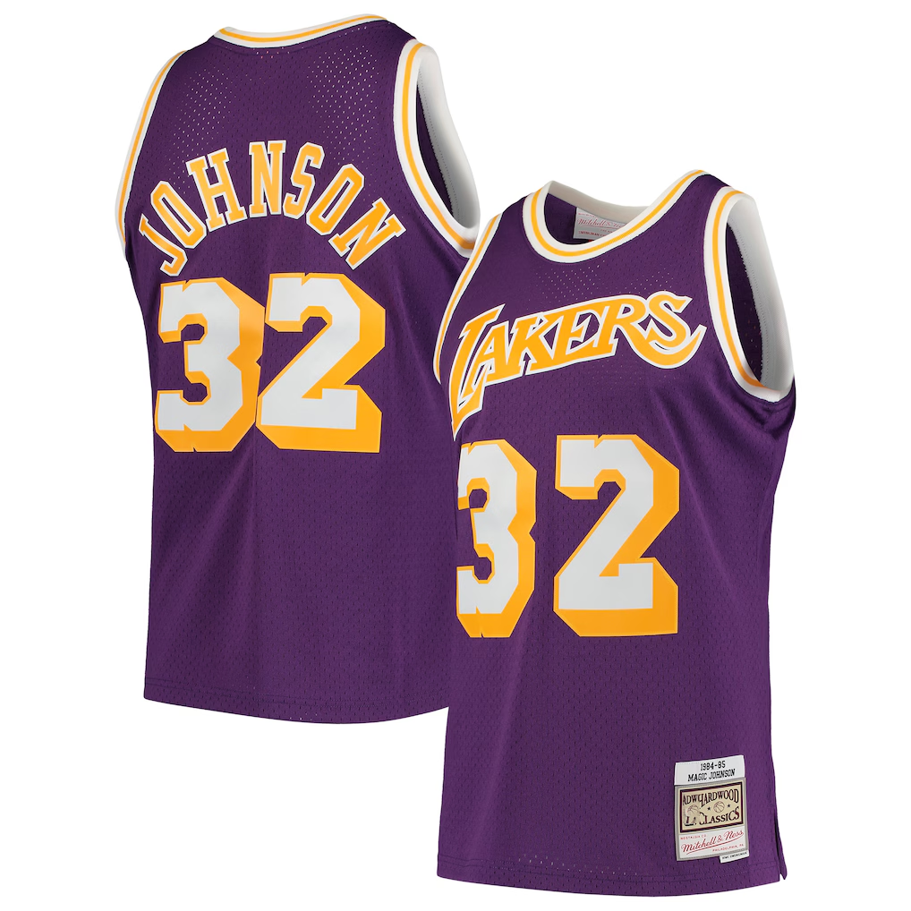 MATTH LA.Lakers #32 Magic Johnson Mitchell & Ness Purple 1984-1985 Hardwood Classics Swingman Jerseys