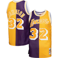 MATTH LA.Lakers #32 Magic Johnson Mitchell & Ness PurpleGold Big & Tall Hardwood Classics 198485 Split Swingman Jerseys
