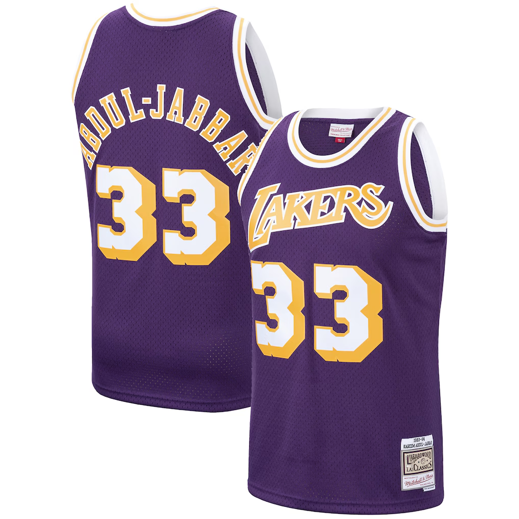 MATTH LA.Lakers #33 Kareem Abdul-Jabbar Mitchell & Ness Purple Hardwood Classics Swingman Jerseys