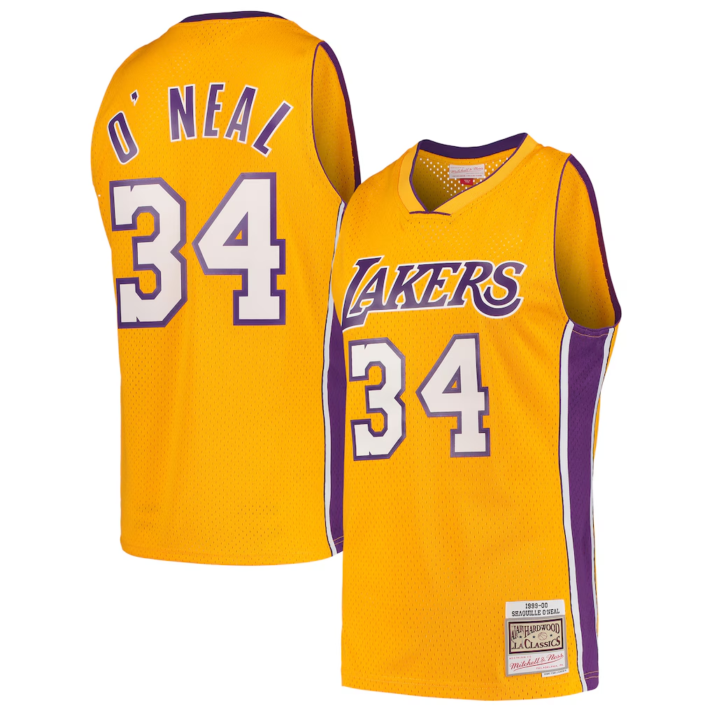MATTH LA.Lakers #34 Shaquille O'Neal Mitchell & Ness Gold Hardwood Classics Swingman Jerseys