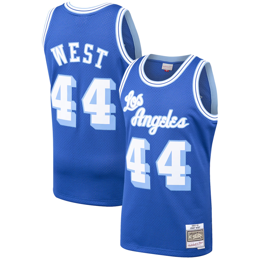 MATTH LA.Lakers #44 Jerry West Mitchell & Ness Royal Hardwood Classics Swingman Stitched Jerseys