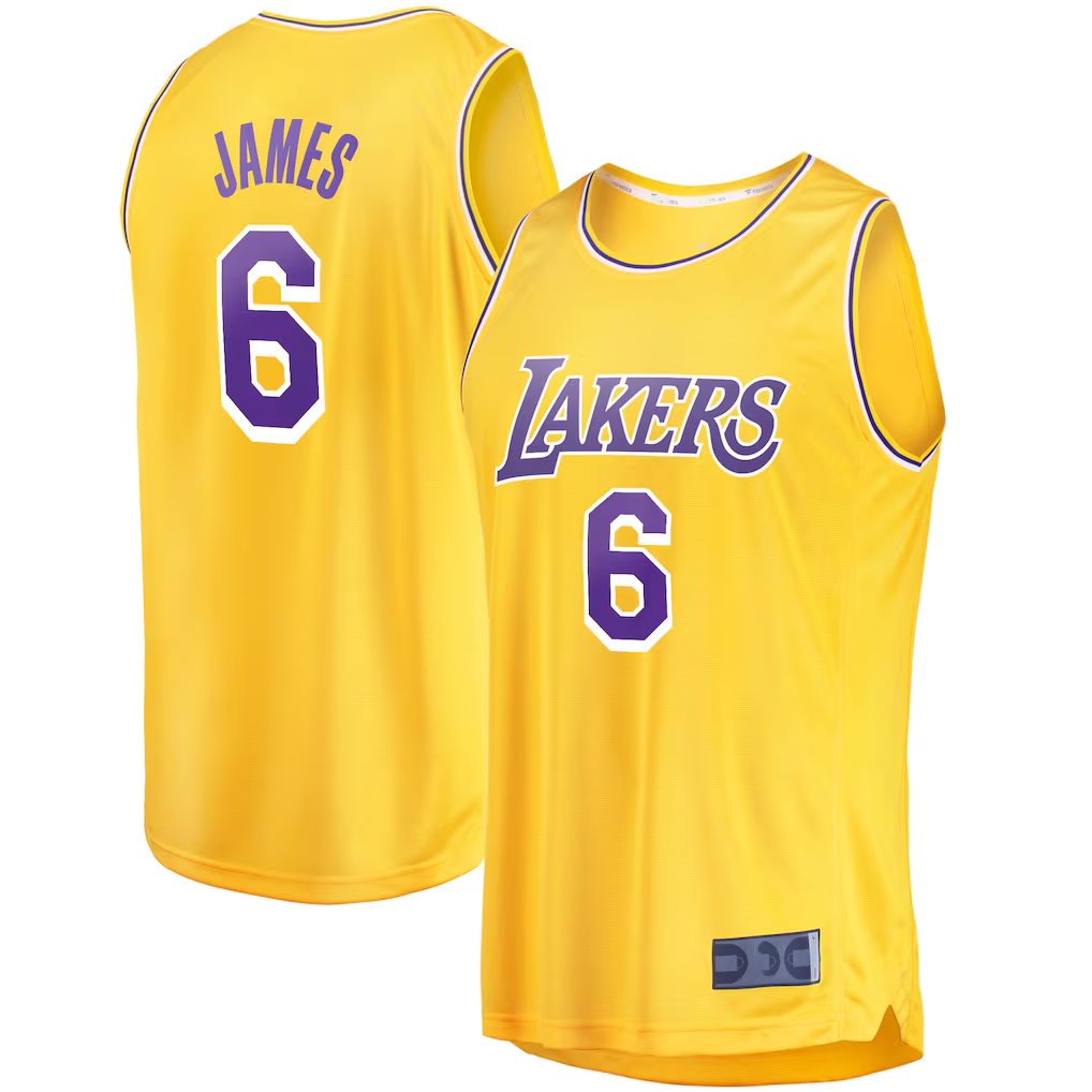 MATTH LA.Lakers #6 LeBron James Gold 2021-2022 Fast Break Replica Stitched Jerseys - Icon Edition