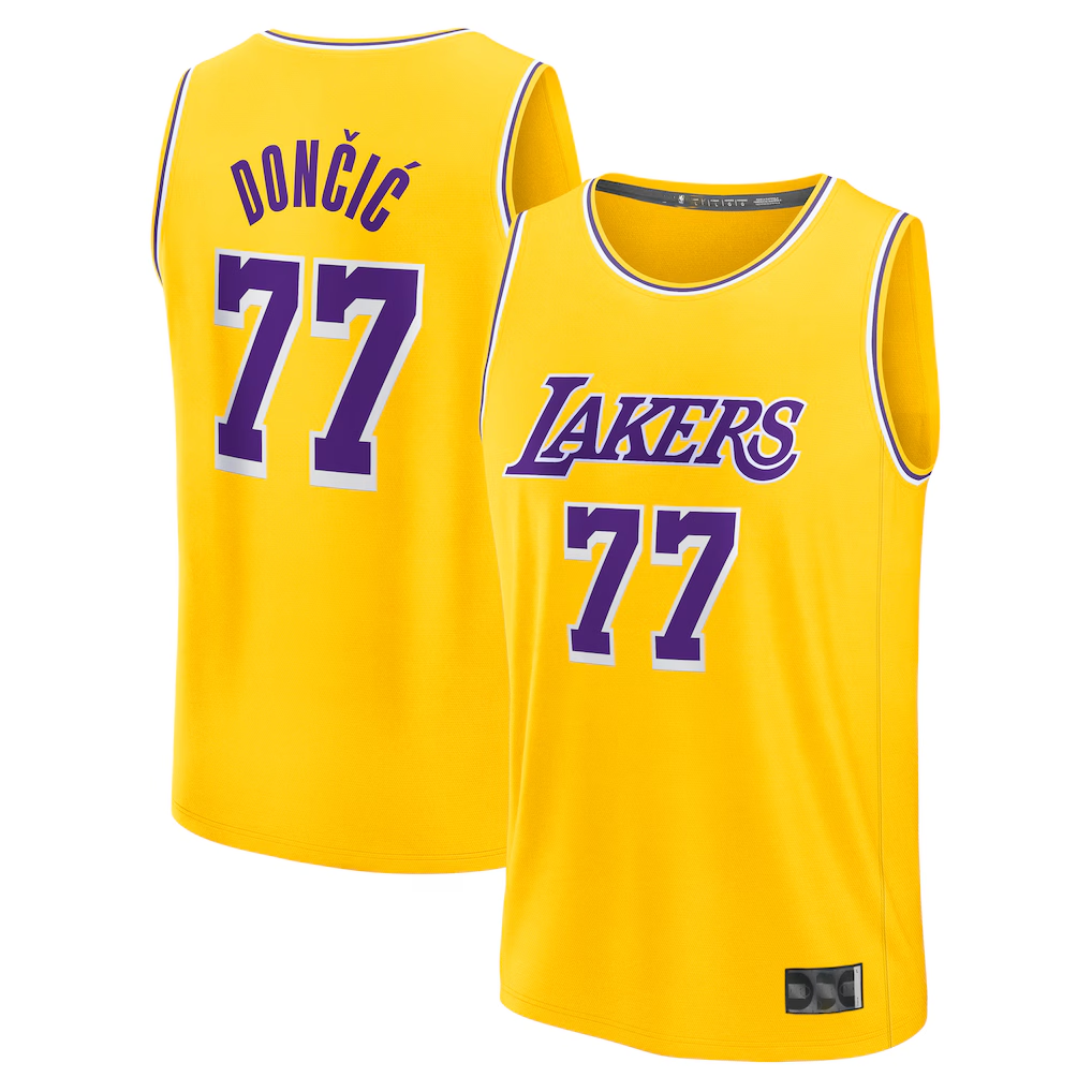 MATTH LA.Lakers #77 Luka Don?i? Gold Fast Break Replica Player Stitched Jerseys - Icon Edition