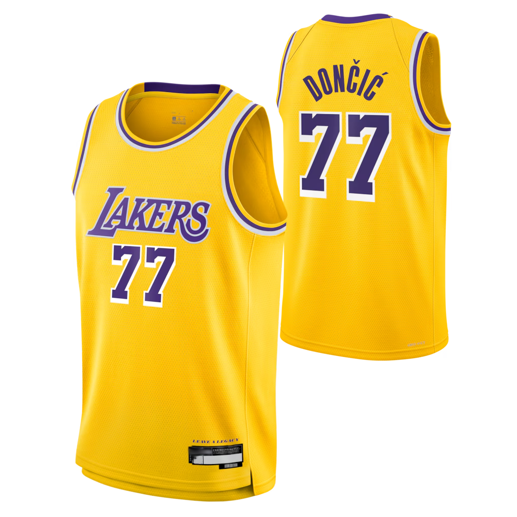 MATTH LA.Lakers #77 Luka Don?i? Gold Swingman Stitched Jerseys - Icon Edition