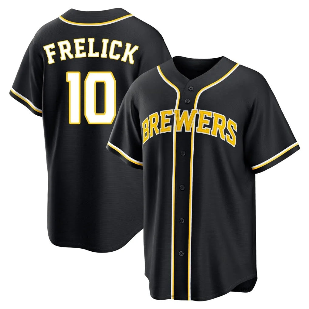 MATTH M.Brewers #10 Sal Frelick Player Black Fashion Out Home Game Stitched Jerseys