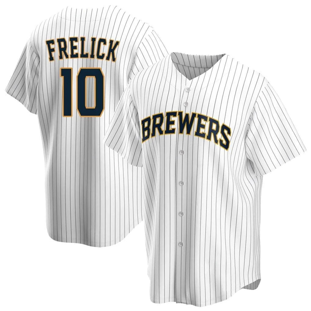 MATTH M.Brewers #10 Sal Frelick Player White Home Game Stitched Jerseys