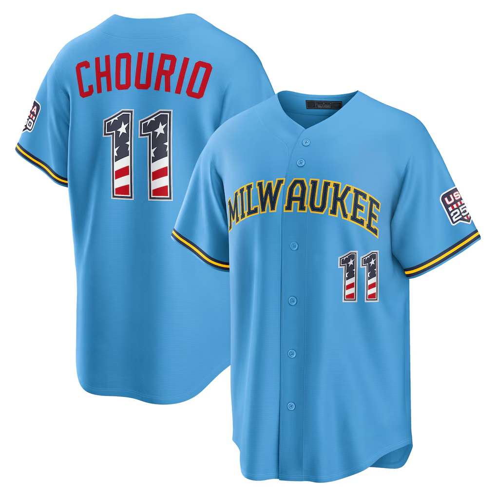 MATTH M.Brewers #11 Jackson Chourio Light Blue USA 250 Fourth of July Road Stadium Jersey