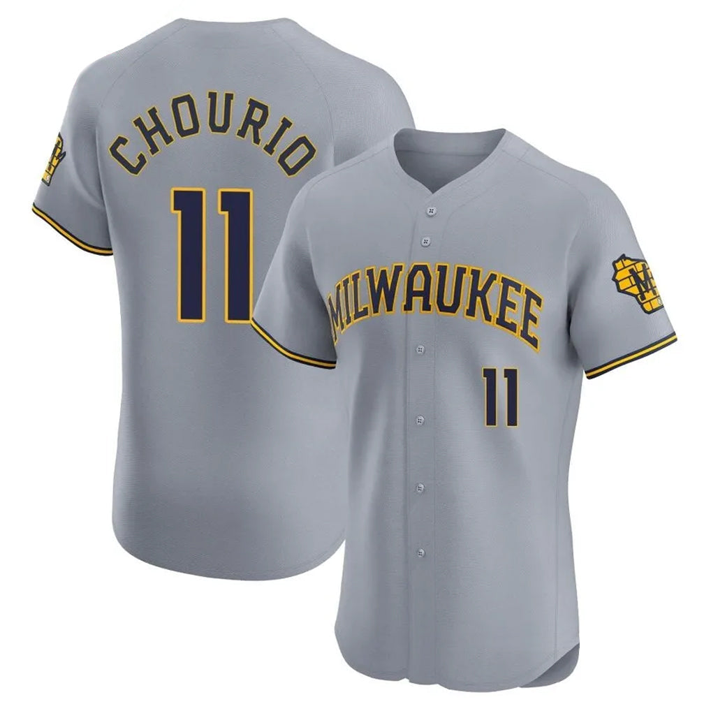 MATTH M.Brewers #11 Jackson Chourio Player Gray Home Limited Elite Stitched Jerseys