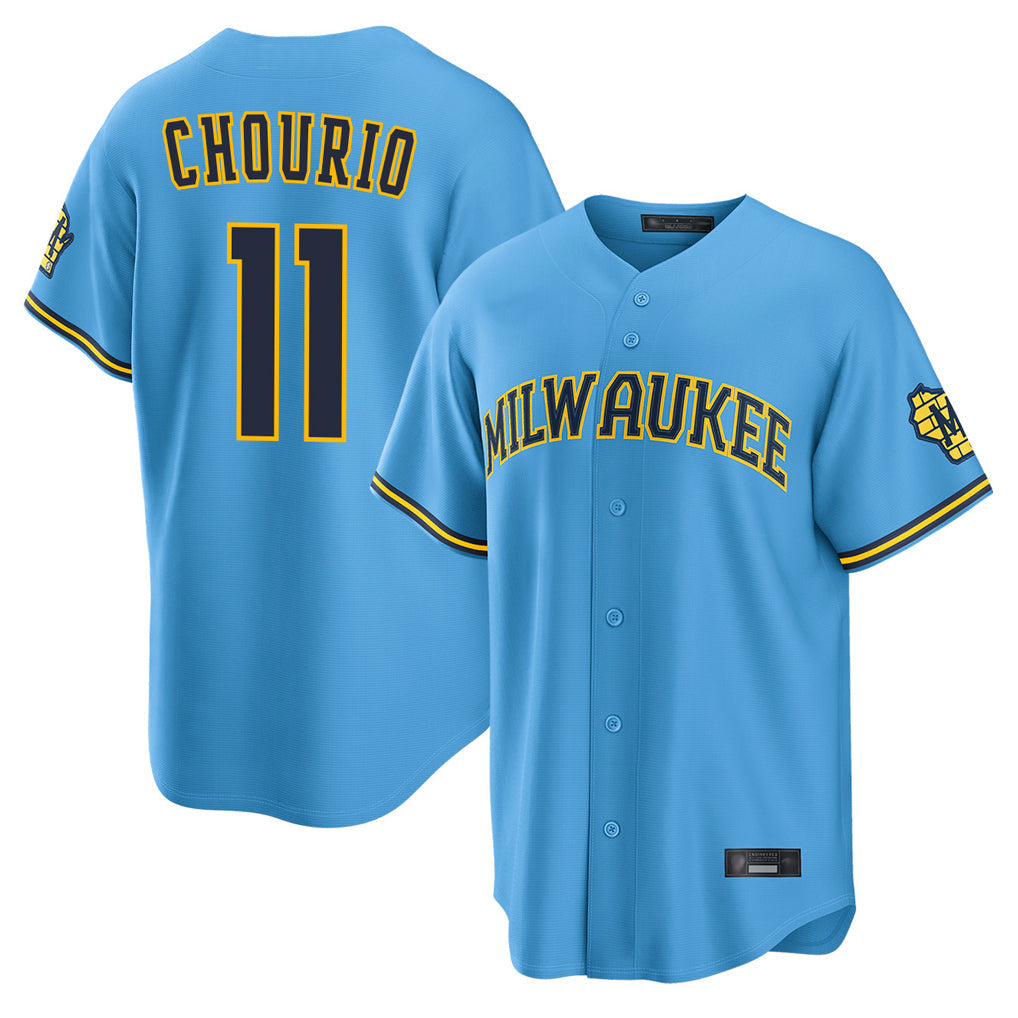 MATTH M.Brewers #11 Jackson Chourio Player Light Blue Road Stadium Game Stitched Jerseys