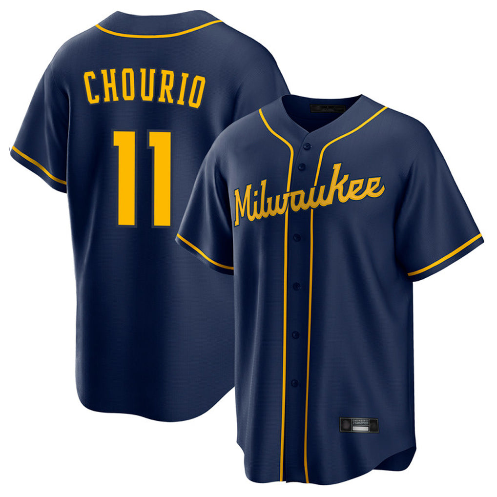 MATTH M.Brewers #11 Jackson Chourio Player Navy Home Game Stitched Jerseys