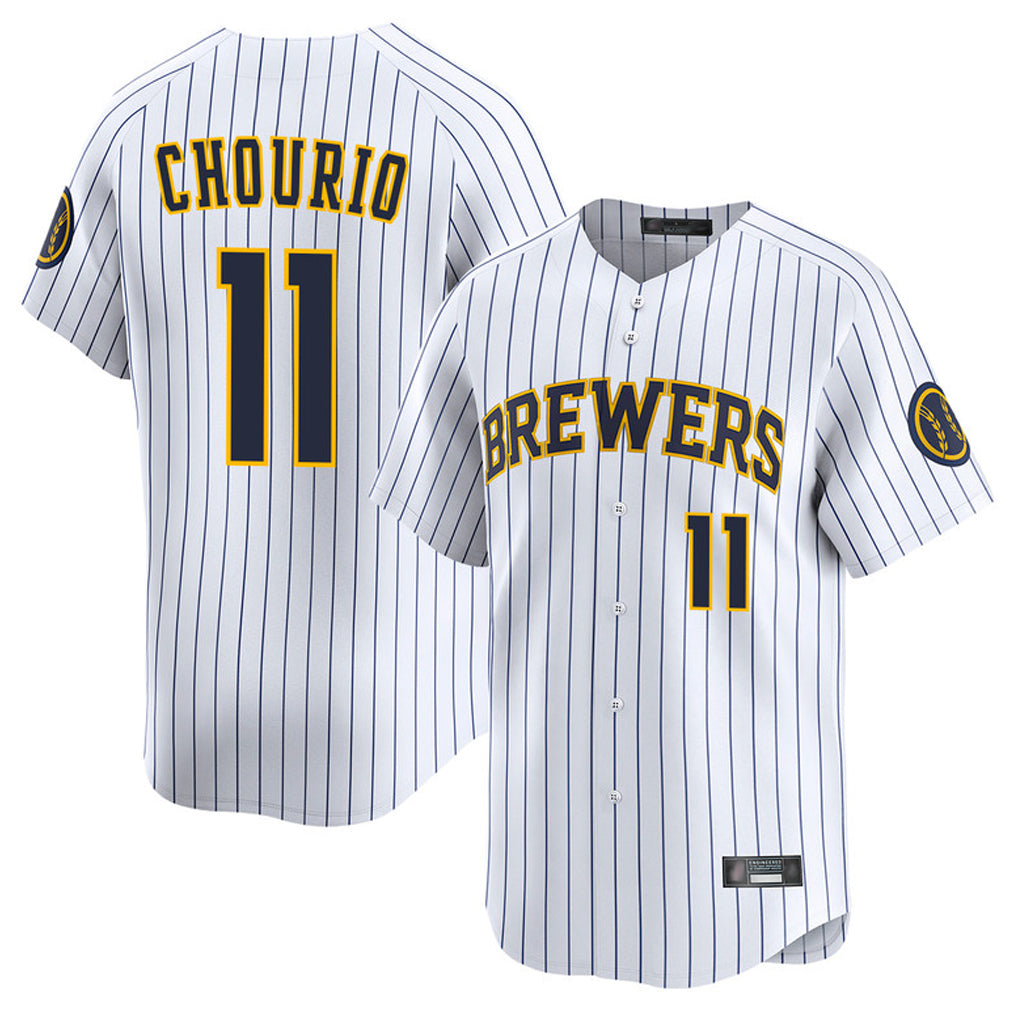 MATTH M.Brewers #11 Jackson Chourio Player White Stripes Home Limited Game Stitched Jerseys