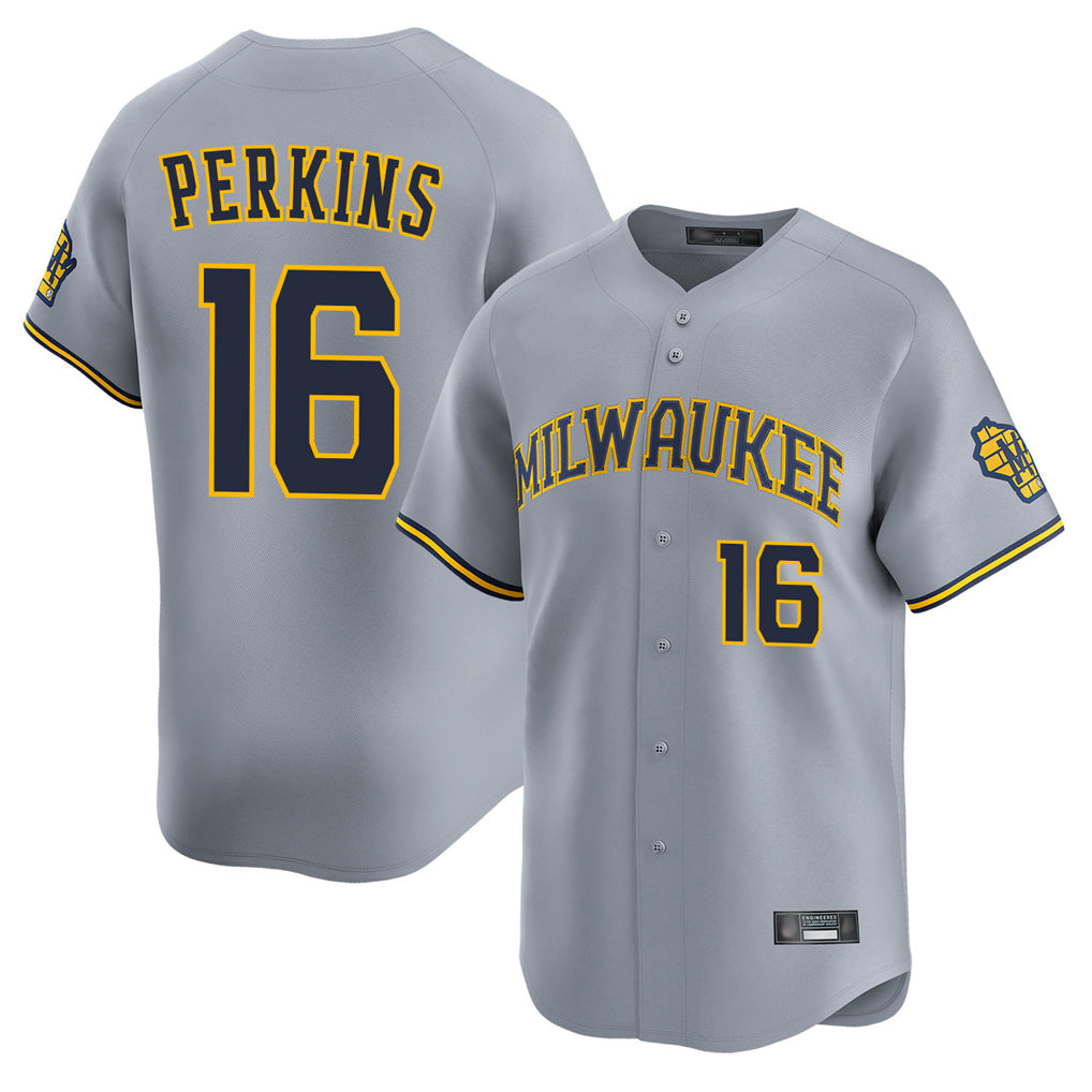 MATTH M.Brewers #16 Blake Perkins Player Gray Home Limited Stitched Jerseys