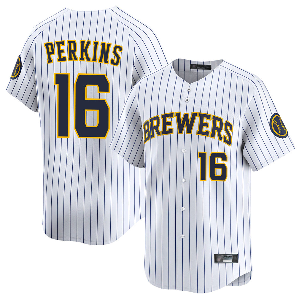 MATTH M.Brewers #16 Blake Perkins Player White Stripes Home Limited Game Stitched Jerseys