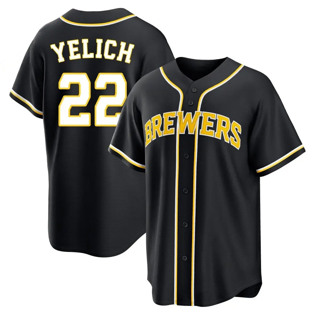 MATTH M.Brewers #22 Christian Yelich Player Black Fashion Out Home Game Stitched Jerseys
