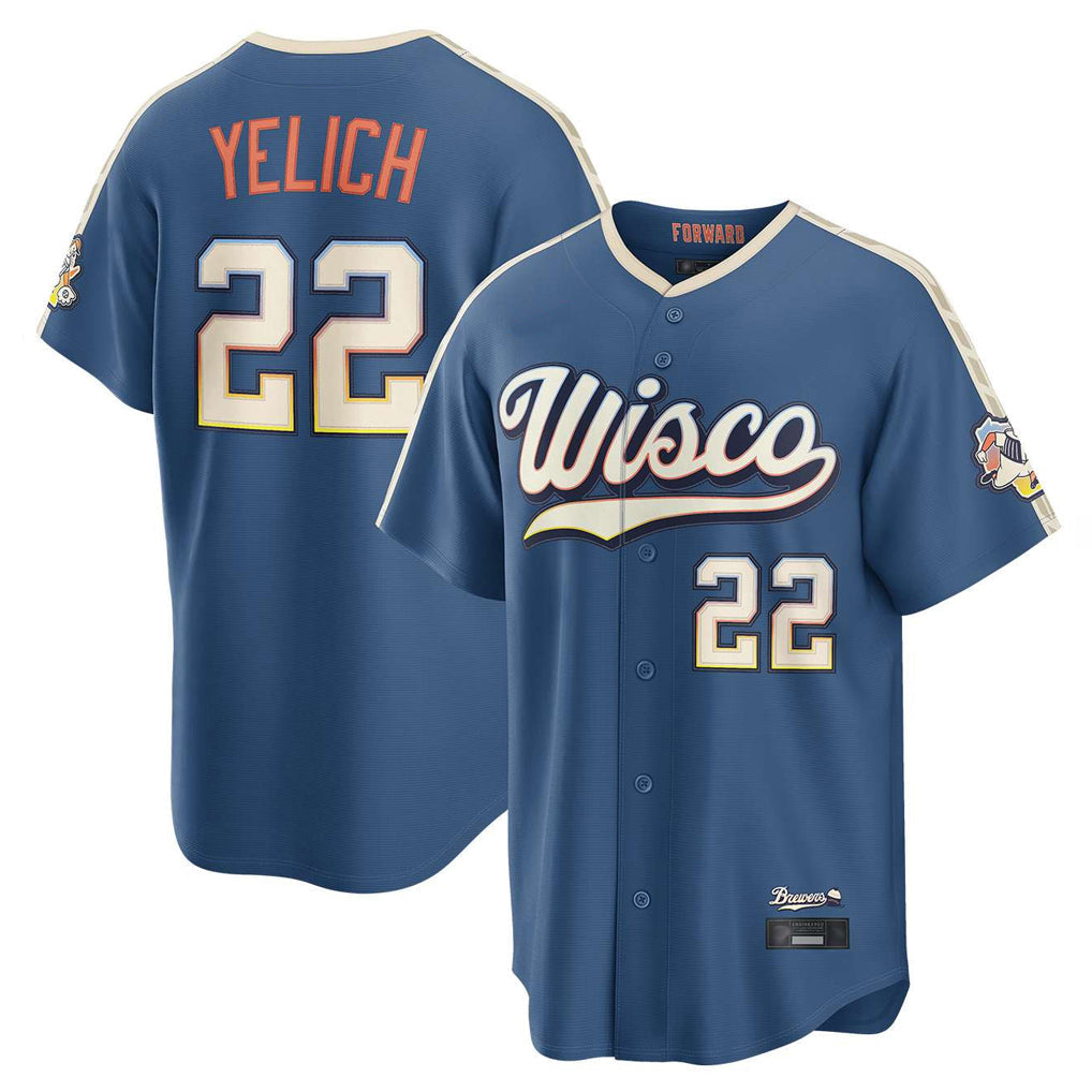 MATTH M.Brewers #22 Christian Yelich Player Blue 2026 City Connect Home Game Stitched Jerseys