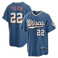 MATTH M.Brewers #22 Christian Yelich Player Blue 2026 City Connect Home Game Stitched Jerseys