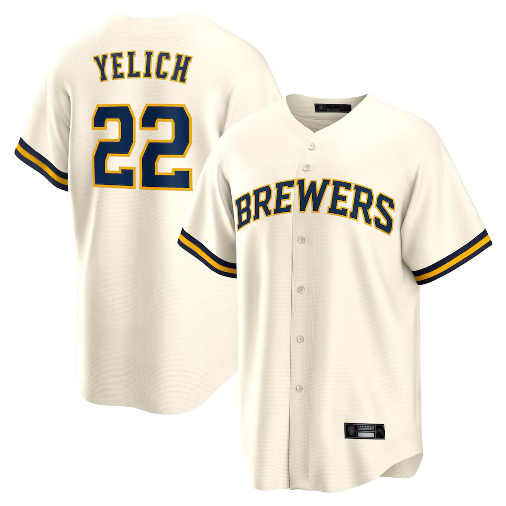 MATTH M.Brewers #22 Christian Yelich Player Cream Home Game Stitched Jerseys
