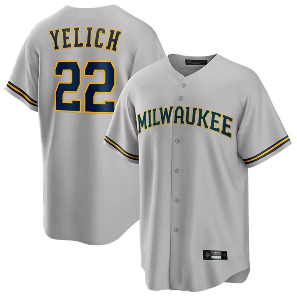 MATTH M.Brewers #22 Christian Yelich Player Gray Home Game Stitched Jerseys