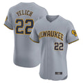 MATTH M.Brewers #22 Christian Yelich Player Gray Home Limited Elite Stitched Jerseys