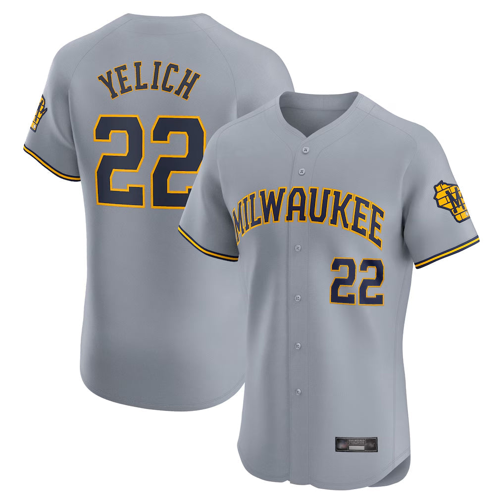 MATTH M.Brewers #22 Christian Yelich Player Gray Home Limited Elite Stitched Jerseys