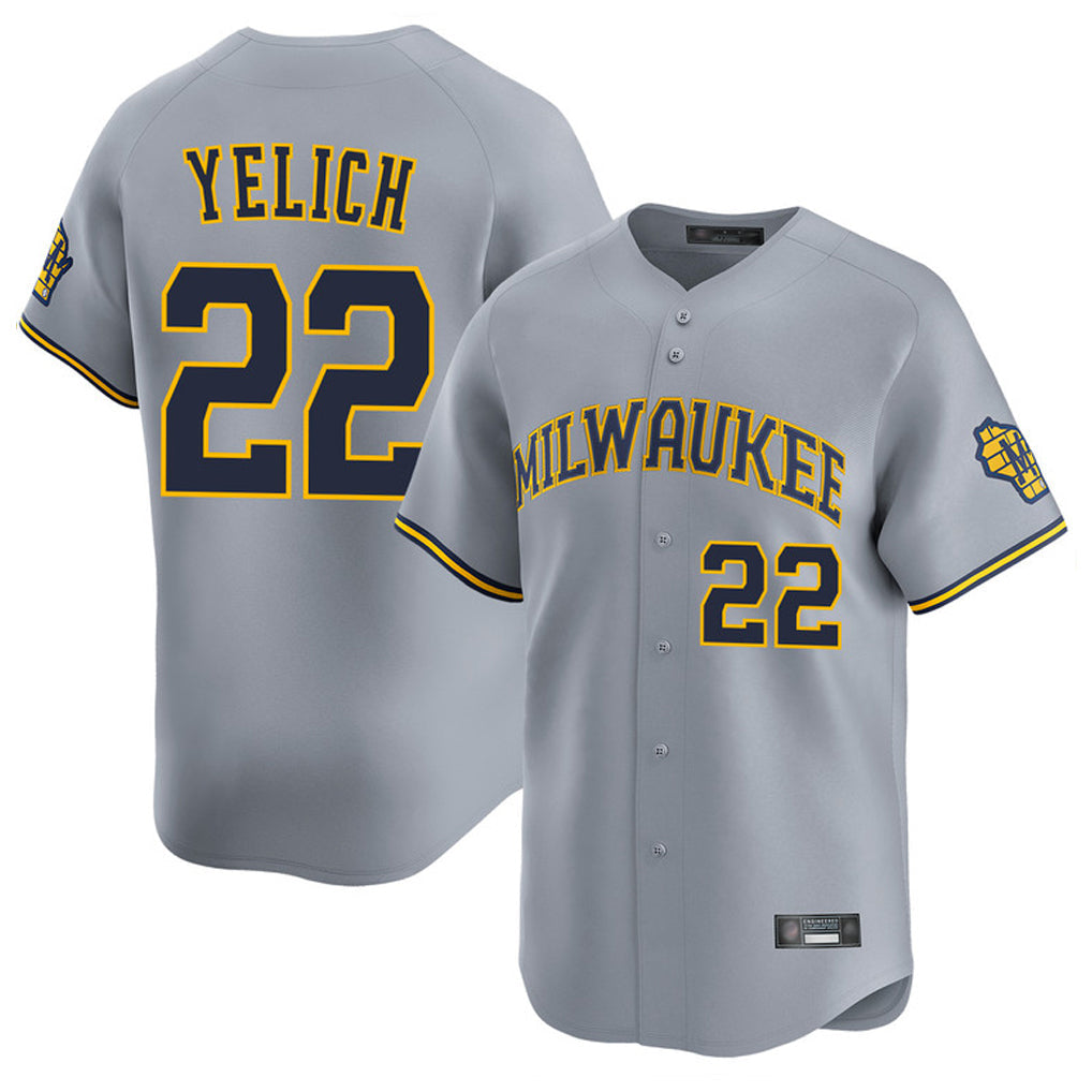 MATTH M.Brewers #22 Christian Yelich Player Gray Home Limited Stitched Jerseys