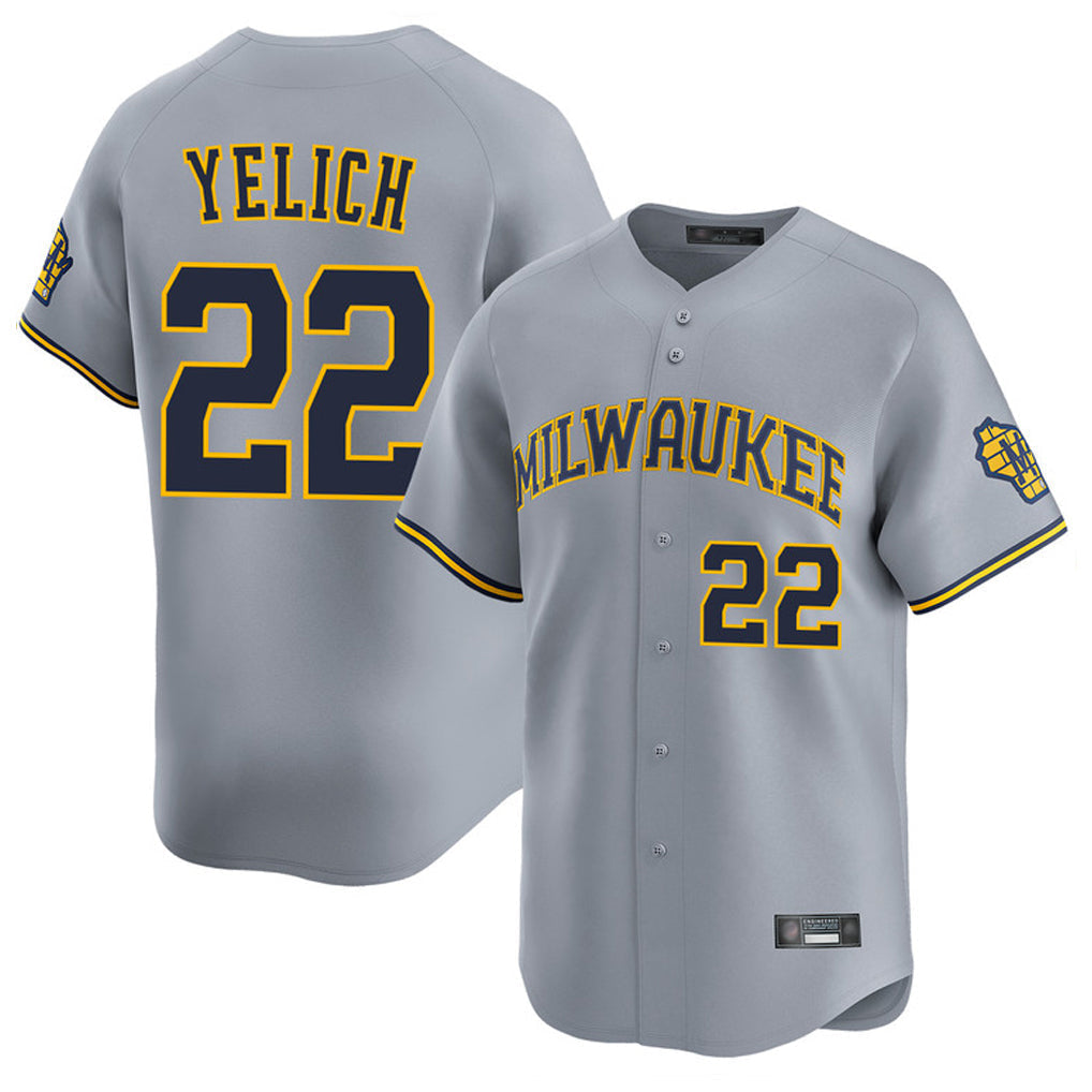 MATTH M.Brewers #22 Christian Yelich Player Gray Home Limited Stitched Jerseys