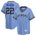 MATTH M.Brewers #22 Christian Yelich Player Light Blue Cooperstown Collection Game T-shirt Stitched Jerseys