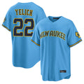 MATTH M.Brewers #22 Christian Yelich Player Light Blue Road Stadium Game Stitched Jerseys