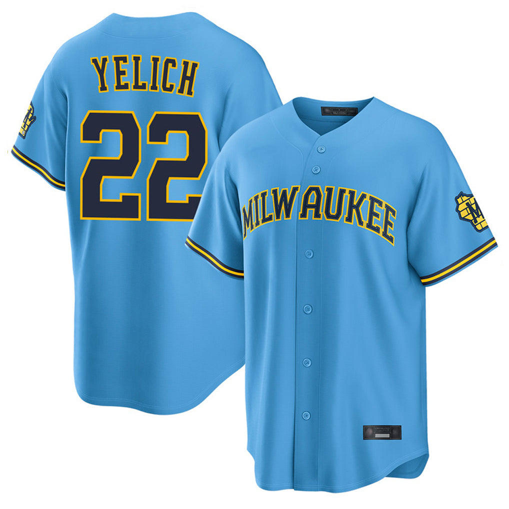 MATTH M.Brewers #22 Christian Yelich Player Light Blue Road Stadium Game Stitched Jerseys