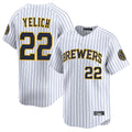 MATTH M.Brewers #22 Christian Yelich Player White Stripes Home Limited Game Stitched Jerseys