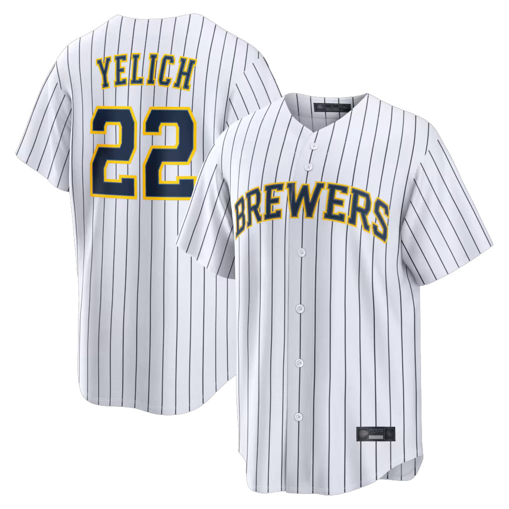 MATTH M.Brewers #22 Christian Yelich Player White Stripes Home Limited Stitched Jerseys