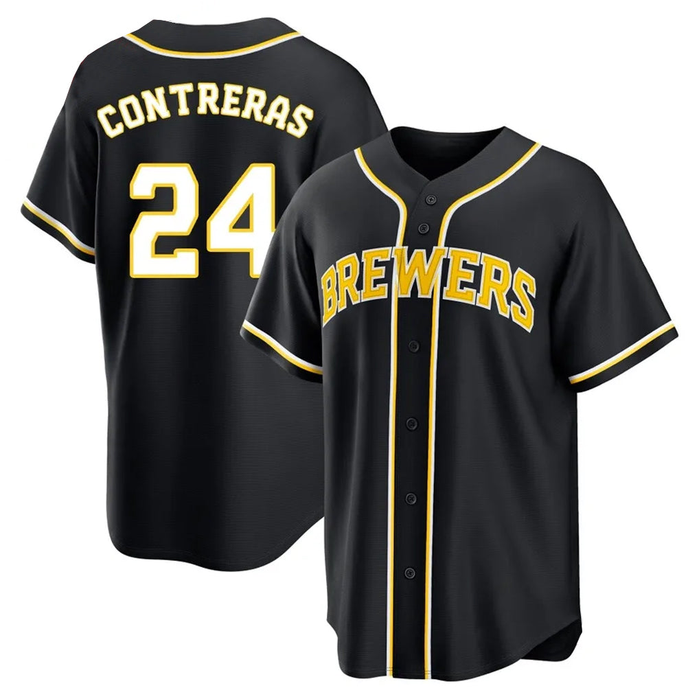 MATTH M.Brewers #24 William Contreras Player Black Fashion Out Home Game Stitched Jerseys