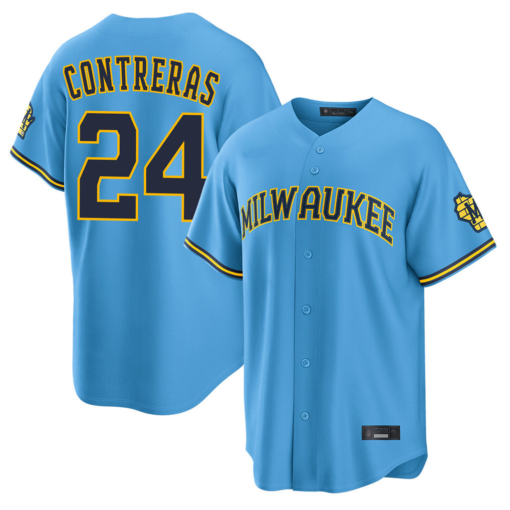 MATTH M.Brewers #24 William Contreras Player Light Blue Road Stadium Game Stitched Jerseys