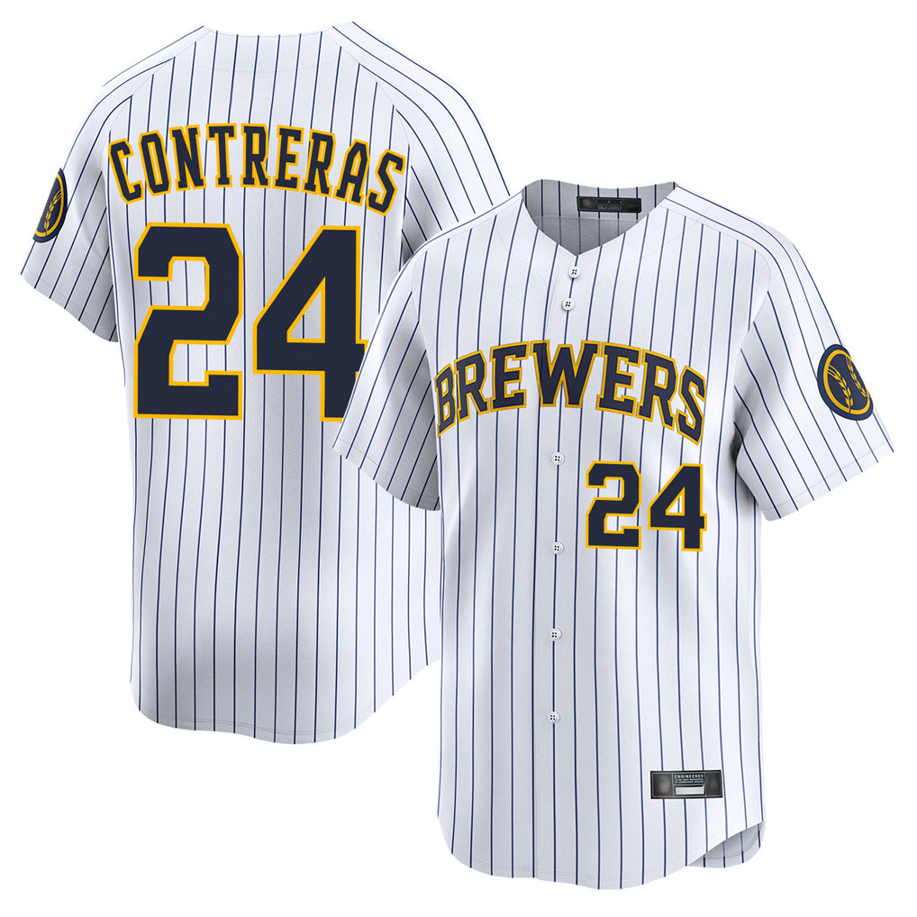 MATTH M.Brewers #24 William Contreras Player White Stripes Home Limited Game Stitched Jerseys