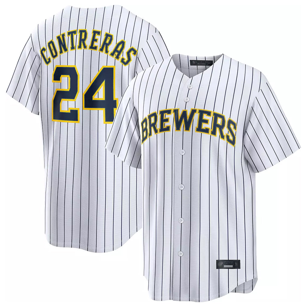 MATTH M.Brewers #24 William Contreras Player White Stripes Home Limited Stitched Jerseys