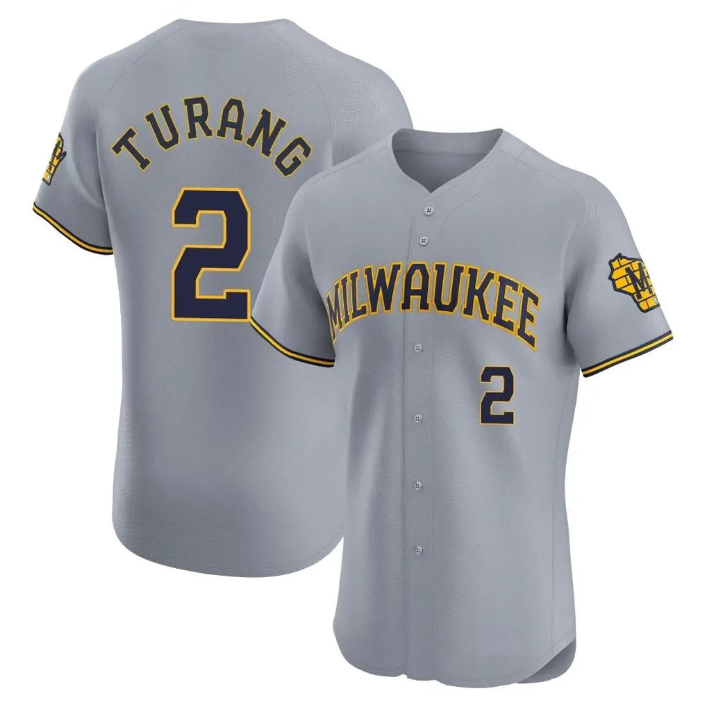 MATTH M.Brewers #2 Brice Turang Player Gray Home Limited Elite Stitched Jerseys