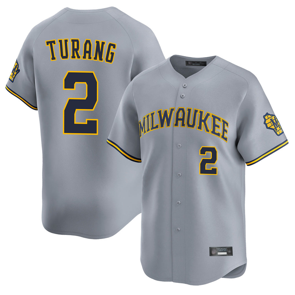 MATTH M.Brewers #2 Brice Turang Player Gray Home Limited Stitched Jerseys