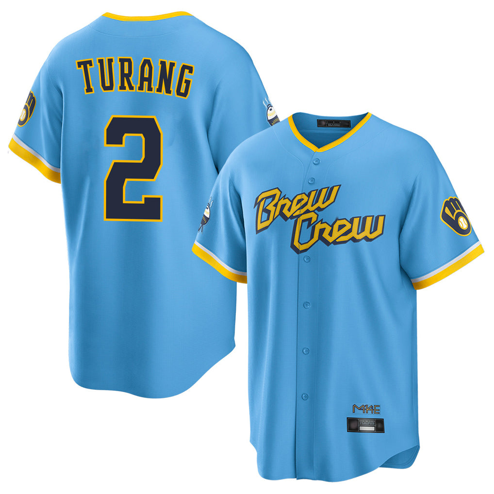 MATTH M.Brewers #2 Brice Turang Player Light Blue City Connect Home Game Stitched Jerseys