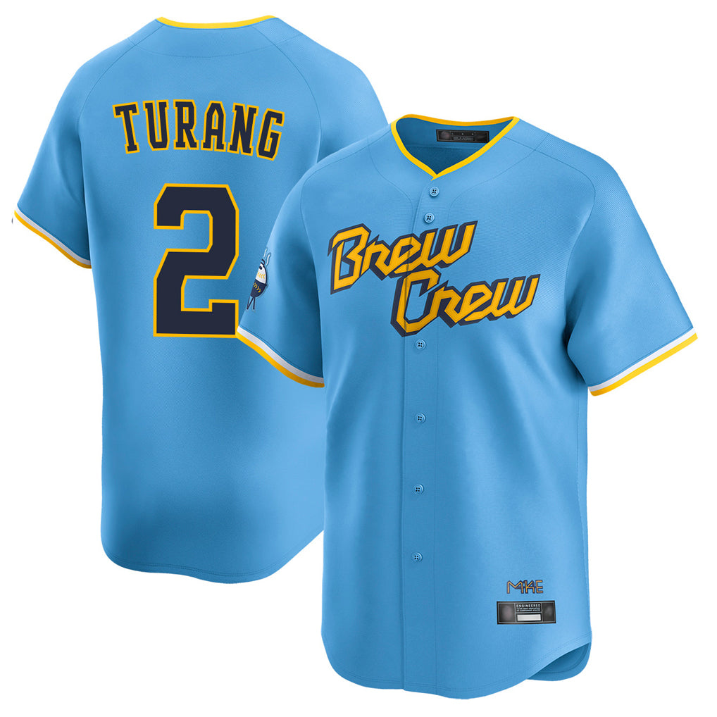 MATTH M.Brewers #2 Brice Turang Player Light Blue City Connect Home Limited Stitched Jerseys