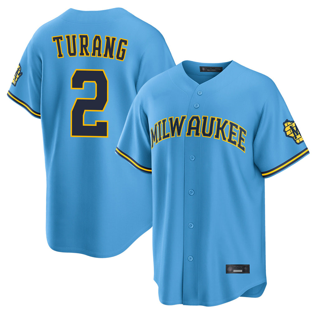 MATTH M.Brewers #2 Brice Turang Player Light Blue Road Stadium Game Stitched Jerseys