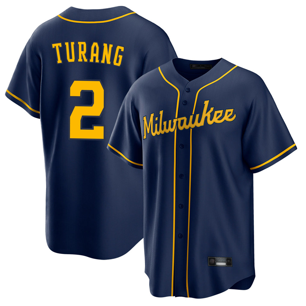 MATTH M.Brewers #2 Brice Turang Player Navy Home Game Stitched Jerseys
